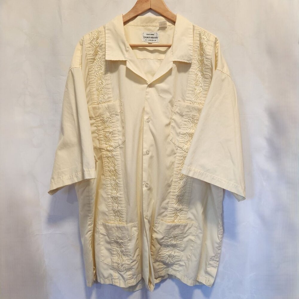 Original Guayabera By Dimension Men's 5XL‎ Ivory Cuban Short Sleeve Embroidered